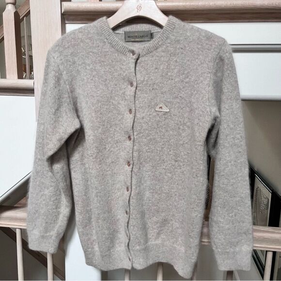 Monte Carlo Light Khaki Angora Wool Open Front Cardigan 38/L - Picture 4 of 16